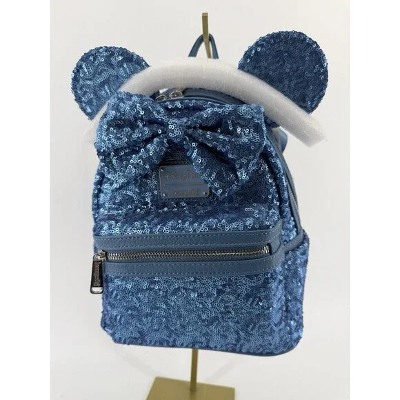 Loungefly Disney Parks Minnie Mouse Sequin Mini Backpack - Hydrangea Blue - NWT - Picture 2 of 9